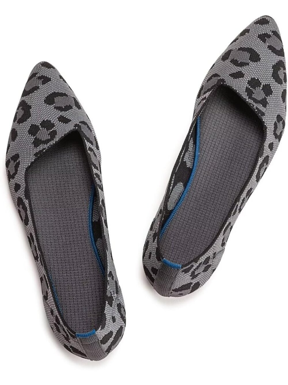 Womens Leopard Comfort Pointed Toe Softable Pull On Knit Dress Casual Flat Shoes